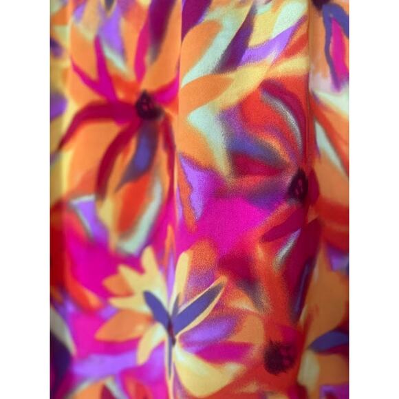 Cynthia Rowley Size 2X Floral Orange Red Top Blouse Lightweight Ruffle Tie Short - Picture 5 of 10